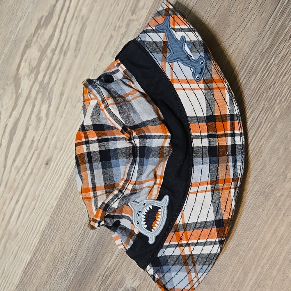 Gymboree Plaid Shark Bucket Hat Baby Toddler Boy Orange Navy 12-24 Months Summer